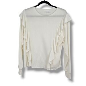 Stripe & Stare Womens XS Ivory White Ruffle‎ Trim Long Sleeve Modal Blend Top